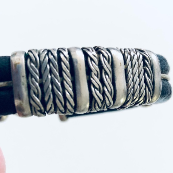 Bracelet leather & silver corded leather, wrapped in silver hook closure - Picture 5 of 8